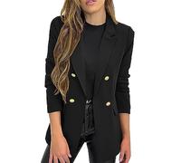 Longblazer Damen 3/4 Arm: Blazer Damen Schwarz Mit Goldenen Knöpfen - Sweatblazer Sportlich Elegant Blazerjacke Tailliert Einfarbig Blazer Anzug Basic Vintage Business Herbstjacke Damenjacke