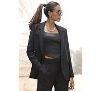 Longblazer LASCANA, Damen, Gr. 36, schwarz, Web, Obermaterial: 100% Polyester. Futter: 53% Viskose, 47% Polyester, unifarben, figurumspielend hüftbedeckend, runde 3-Knopf-Manschette mit Knöpfen, Blaze