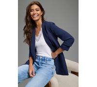 Longblazer LAURA SCOTT, Damen, Gr. 34, blau (navy), Web, Obermaterial: 90% Polyester, 10% Elasthan. Futter: 100% Polyester, unifarben, figurbetont hüftbedeckend, Blazer Longblazer, mit gerafften Ärmel