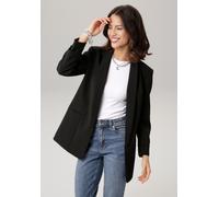 Longblazer LAURA SCOTT, Damen, Gr. 46, schwarz, Web, Obermaterial: 90% Polyester, 10% Elasthan. Futter: 100% Polyester, unifarben, figurbetont hüftbedeckend, Blazer Longblazer, mit gerafften Ärmeln (9