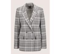 Longblazer MADELEINE "Blazer Langer Karo-Blazer mit langem Revers", Damen, Gr. 36, grau (bleigrau, steingrau, kariert), Obermaterial: 60% Wolle WO. 20% Polyamid PA. 20% Polyester PES., Modern, normal,