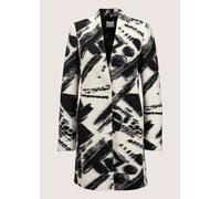 Longblazer MADELEINE "Gehrock Eleganter Gehrock mit Print-Design", Damen, Gr. 40, schwarz (schwarz, wollweiß), Obermaterial: 68% Polyester PES. 32% Wolle WO., Modern, normal, V-Ausschnitt, Blazer Long