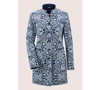 Longblazer MADELEINE "Gehrock Gehrock mit Jacquard-Muster", Damen, Gr. 38, blau (marine, wollweiß), Obermaterial: 62% Polyester PES. 34% Baumwolle CO. 4% Elasthan EL., Modern, normal, Blazer Longblaze