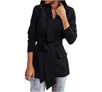 Longblazer mit Gürtel Damen Anzugjacke Elegante Einfarbig Anzug Mantel Business Blazerjacke Knöpfen offene Vorderseite Geschäft Büro Jacke Schlanke Passform Arbeitskleidung Damenjacke für Arbeit