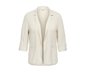 Longblazer ONLY CARMAKOMA "CARSIESTA 3/4 OPEN LIN BL BLAZE TLR NOOS", Damen, Gr. 42, moonbeam, Web, Obermaterial: 80% Viskose, 20% Leinen, unifarben, regular fit normal, mit Knopf, Blazer Longblazer (