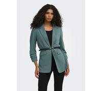 Longblazer ONLY "ONLKALINA 3/4 OPEN BLAZER CC TLR", Damen, Gr. 42, grün (balsam grün), Web, Obermaterial: 97% Polyester, 3% Elasthan, unifarben, loose fit hüftbedeckend, V-Ausschnitt, Blazer Longblaze