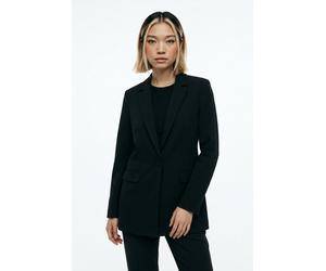 Longblazer PIECES "PCBOZZY LS DETAIL BLAZER NOOS BC", Damen, Gr. M, schwarz (schwarz detail:leo print), Web, Obermaterial: 88% Polyester, 12% Elasthan, unifarben mit Farbeinsatz, regular fit, Blazer L