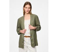 Longblazer PIECES "PCPIA BOSELLA BLAZER WVN NOOS", Damen, Gr. S, grün (deep lichen grün), Web, Obermaterial: 70% Viskose, 30% Leinen, unifarben, regular fit, Blazer Longblazer, mit Leinen (81179863-S)