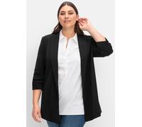 Longblazer SHEEGO "Große Größen", Damen, Gr. 46, schwarz, Obermaterial: 100% Polyester;Futter: 100% Polyester, unifarben, feminin, figurumspielend lang, 3/4-Ärmel, Blazer, mit Schalkragen und geraffte