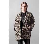 Longblazer STREET ONE STUDIO, Damen, Gr. 42, braun (mocha kiss), Stoff, 100% Polyester, oversize lang, V-Ausschnitt, abgesteppt, Blazer Longblazer, mit Leo-Muster (94463312-42) mocha kiss