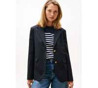 Longblazer TOMMY HILFIGER "TIMELESS WOOL REG STRT SB BLAZER", Damen, Gr. 34, schwarz night navy, Web, Obermaterial: 54% Polyester, 44% Wolle, 2% Elasthan, unifarben, regular fit, V-Ausschnitt, Blazer 
