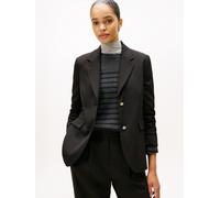 Longblazer TOMMY HILFIGER "TIMELESS WOOL REG STRT SB BLAZER", Damen, Gr. 44, schwarz, Web, Obermaterial: 54% Polyester, 44% Wolle, 2% Elasthan, unifarben, regular fit, V-Ausschnitt, Blazer Longblazer,