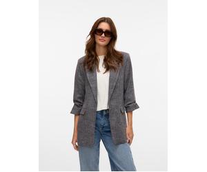 Longblazer VERO MODA "VMFRIDA LS REGULAR BLAZER NOOS", Damen, Gr. 36 (S), schwarz (schwarz detail:salt and pepper), Web, Obermaterial: 63% Polyester, 36% Viskose, 1% Elasthan, unifarben, regular fit P