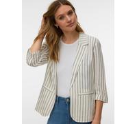 Longblazer VERO MODA "VMROSIE 3/4 LOOSE BLAZER NOOS", Damen, Gr. XL, gardenia stripes:schwarz pinstripes, Web, Obermaterial: 85% Viskose, 15% Leinen, Nadelstreifen, gestreift, regular fit Po-bedeckend