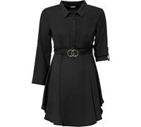 Longbluse BONPRIX "Longbluse", Damen, Gr. 42, schwarz, Obermaterial: 100% Polyester, unifarben, ausgestellt Po-bedeckend, Krempelärmel, Blusen Longbluse, ausgestellte Passform, mit Hemdblusenkragen, u