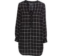 Longbluse BONPRIX, Damen, Gr. 46, schwarz (schwarz, weiß kariert), Obermaterial: 100% Polyester, gerade, Blusen Longbluse, gerade Passform, mit Umlegekragen, mit tiefem V-Ausschnitt (50084768-46) schw