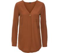 Longbluse BONPRIX "Longbluse", Damen, Gr. 50, braun (cognac), Obermaterial: 97% Polyester, 3% Elasthan, unifarben, V-Ausschnitt, mit Riegel, Blusen Longbluse, bequeme Passform, verdeckte Knopfleiste,