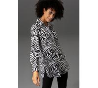 Longbluse ANISTON CASUAL, Damen, Gr. 40, schwarz-weiß (weiß, schwarz), Web, Obermaterial: 100% Viskose, animal-print, gemustert, figurumspielend ca. Mitte Oberschenkel, 1-Knopf-Manschette mit Schlitz,