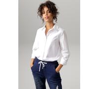 Longbluse ANISTON CASUAL, Damen, Gr. 42, weiß, Popeline, Obermaterial: 100% Baumwolle, unifarben, figurumspielend ca. Mitte Oberschenkel, 1-Knopf-Manschette, Blusen Longbluse, mit kurzen Seitenschlitz