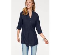 Longbluse ANISTON CASUAL, Damen, Gr. 46, blau (marine), Web, Obermaterial: 100% Baumwolle, unifarben, figurumspielend ca. Mitte Oberschenkel, Rundhals, 1-Knopf-Manschette krempelbar, Blusen Longbluse,