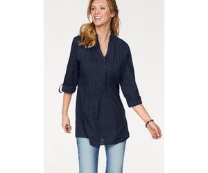 Longbluse ANISTON CASUAL, Damen, Gr. 48, blau (marine), Web, Obermaterial: 100% Baumwolle, unifarben, figurumspielend ca. Mitte Oberschenkel, Rundhals, 1-Knopf-Manschette krempelbar, Blusen Longbluse,