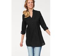 Longbluse ANISTON CASUAL, Damen, Gr. 50, schwarz, Web, Obermaterial: 100% Baumwolle, unifarben, figurumspielend ca. Mitte Oberschenkel, Rundhals, 1-Knopf-Manschette krempelbar, Blusen Longbluse, mit d