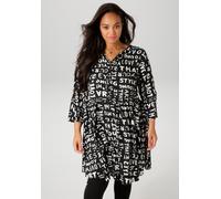 Longbluse ANISTON PLUS, Damen, Gr. 46, schwarz-weiß (schwarz, weiß), Web, Obermaterial: 100% Viskose, bedruckt, gemustert, lässig geschnitten ca. Mitte Oberschenkel, V-Ausschnitt, Krempelärmel, Blusen