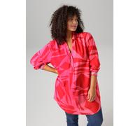 Longbluse ANISTON PLUS, Damen, Gr. 48, pink (pink, rose), Web, Obermaterial: 100% Viskose (LENZING™ ECOVERO™), bedruckt, gemustert, lässig geschnitten, V-Ausschnitt, 1-Knopf-Manschette, Blusen Longblu