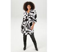 Longbluse ANISTON PLUS, Damen, Gr. 48, schwarz-weiß (weiß, schwarz), Web, Obermaterial: 100% Viskose, bedruckt, gemustert, lässig geschnitten, V-Ausschnitt, 1-Knopf-Manschette, Blusen Longbluse, mit f