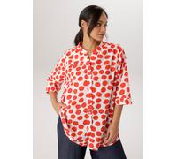 Longbluse ANISTON PLUS, Damen, Gr. 50, rot (weiß, rot), Web, Obermaterial: 100% Baumwolle, bedruckt, gemustert, gepunktet, figurumspielend Po-bedeckend, V-Ausschnitt, Blusen Longbluse, in Pünktchendes