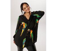 Longbluse ANISTON PLUS, Damen, Gr. 52, schwarz, bunt, Web, Obermaterial: 100% Viskose, bedruckt, figurumspielend Po-bedeckend, V-Ausschnitt, Blusen Longbluse, Mit ausgefallenen Papgeien Druck - NEUE K