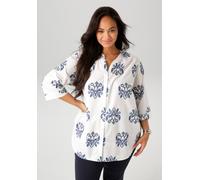 Longbluse ANISTON PLUS, Damen, Gr. 54, blau (weiß, marine, blau), Web, Obermaterial: 100% Baumwolle, bedruckt, leicht transparent, lässig geschnitten Po-bedeckend, V-Ausschnitt, angesetztes Bündchen, 