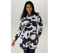 Longbluse ANISTON SELECTED, Damen, Gr. 42, blau (marine, weiß), Web, Obermaterial: 100% Viskose, bedruckt, geblümt, gemustert, figurumspielend ca. Mitte Oberschenkel, 1-Knopf-Manschette, Blusen Longbl