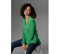 Longbluse ANISTON SELECTED, Damen, Gr. 42, grün, Web, Obermaterial: 100% Viskose, unifarben, Basic, lässig geschnitten lang, V-Ausschnitt, lange Manschette, Blusen Longbluse, mit extra-langen Manschet
