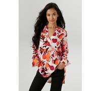 Longbluse ANISTON SELECTED, Damen, Gr. 42, orange (orange, terra, sanftes weiß, braun, rosa, beige), Web, Obermaterial: 100% Viskose, bedruckt, gemustert, lässig geschnitten Po-bedeckend, V-Ausschnitt