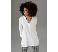 Longbluse ANISTON SELECTED, Damen, Gr. 42, weiß, Web, Obermaterial: 100% Viskose, unifarben, Basic, lässig geschnitten lang, V-Ausschnitt, lange Manschette, Blusen Longbluse, mit extra-langen Manschet