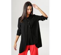 Longbluse ANISTON SELECTED, Damen, Gr. 50, schwarz, Web, Obermaterial: 100% Viskose, unifarben, figurumspielend Po-bedeckend, 1-Knopf-Manschette, Blusen Longbluse, im Lagenlook, Topseller (74039056-50