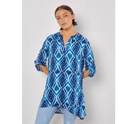 Longbluse APRICOT "Druck-Tunika", Damen, Gr. S (36), blau, Obermaterial: 100% Viskose CV., gemustert, krempelbar, Blusen Longbluse, mit Granddad-Ausschnitt (39699347-36) blau