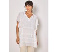 Longbluse APRICOT "Tunika-Top mit Rüschenbesatz", Damen, Gr. L (40), weiß, Obermaterial: 65% Viskose CV. 35% Polyester PES., unifarben, Blusen Longbluse, mit Flügelärmeln (15092158-40) weiß