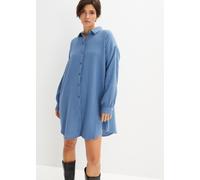Longbluse BONPRIX, Damen, Gr. 36, jeansblau, Web, Obermaterial: 100% Baumwolle, unifarben, oversize ca. Mitte Oberschenkel, weit Manschette, Blusen Longbluse, Oversize-Passform, aus Baumwoll-Musselin,