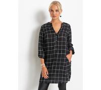 Longbluse BONPRIX, Damen, Gr. 36, schwarz (schwarz, weiß kariert), Obermaterial: 100% Polyester, gerade, Blusen Longbluse, gerade Passform, mit Umlegekragen, mit tiefem V-Ausschnitt (50084768-36) schw