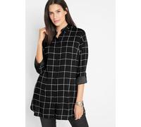 Longbluse BONPRIX "Karierte Longbluse mit Taschen", Damen, Gr. 40, schwarz (schwarz, wollweiß kariert), Obermaterial: 100% Viskose, figurumspielend, Blusen Longbluse, figurumspielende Passform, mit Ka