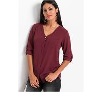 Longbluse BONPRIX "Longbluse", Damen, Gr. 42, rot (ahornrot), Obermaterial: 97% Polyester, 3% Elasthan, unifarben, V-Ausschnitt, mit Riegel, Blusen Longbluse, bequeme Passform, verdeckte Knopfleiste,