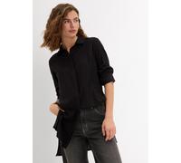 Longbluse BONPRIX "Longbluse mit Schlitz aus fließender Viskose", Damen, Gr. 44, schwarz, Obermaterial: 100% Viskose, gerade, Blusen Longbluse, gerade Passform, mit Schlitz-Detail, aus fließender Visk