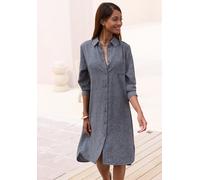 Longbluse BUFFALO, Damen, Gr. 36, grau (anthrazit meliert), Web, Obermaterial: 100% Polyester, meliert, figurumspielend kniefrei, Rundhals, 1-Knopf-Manschette, Blusen Longbluse, luftiges Strandkleid,