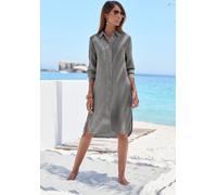 Longbluse BUFFALO, Damen, Gr. 44, grau (anthrazit meliert), Web, Obermaterial: 100% Polyester, meliert, figurumspielend kniefrei, Rundhals, 1-Knopf-Manschette, Blusen Longbluse, luftiges Strandkleid,