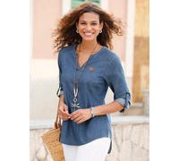 Longbluse CASUAL LOOKS, Damen, Gr. 36, blau (blau, bleached), 100% Baumwolle, unifarben, Rundhals, Blusen Longbluse (75190257-36) blau, bleached