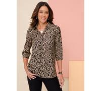Longbluse CLASSIC BASICS, Damen, Gr. 42, gelb (camel, schwarz, bedruckt), 100% Polyester, bedruckt, gemustert, V-Ausschnitt, Blusen Longbluse (81101645-42) camel, schwarz, bedruckt