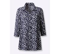 Longbluse CLASSIC BASICS, Damen, Gr. 44, blau (weiß, marine, gemustert), 100% Viskose, bedruckt, gemustert, mehrfarbig, V-Ausschnitt, Blusen Longbluse (53212162-44) weiß, marine, gemustert