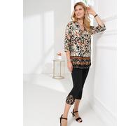 Longbluse CLASSIC BASICS, Damen, Gr. 48, bunt (champagner, papaya, bedruckt), 100% Polyester, geblümt, gemustert, V-Ausschnitt, Blusen Longbluse (77341438-48) champagner, papaya, bedruckt
